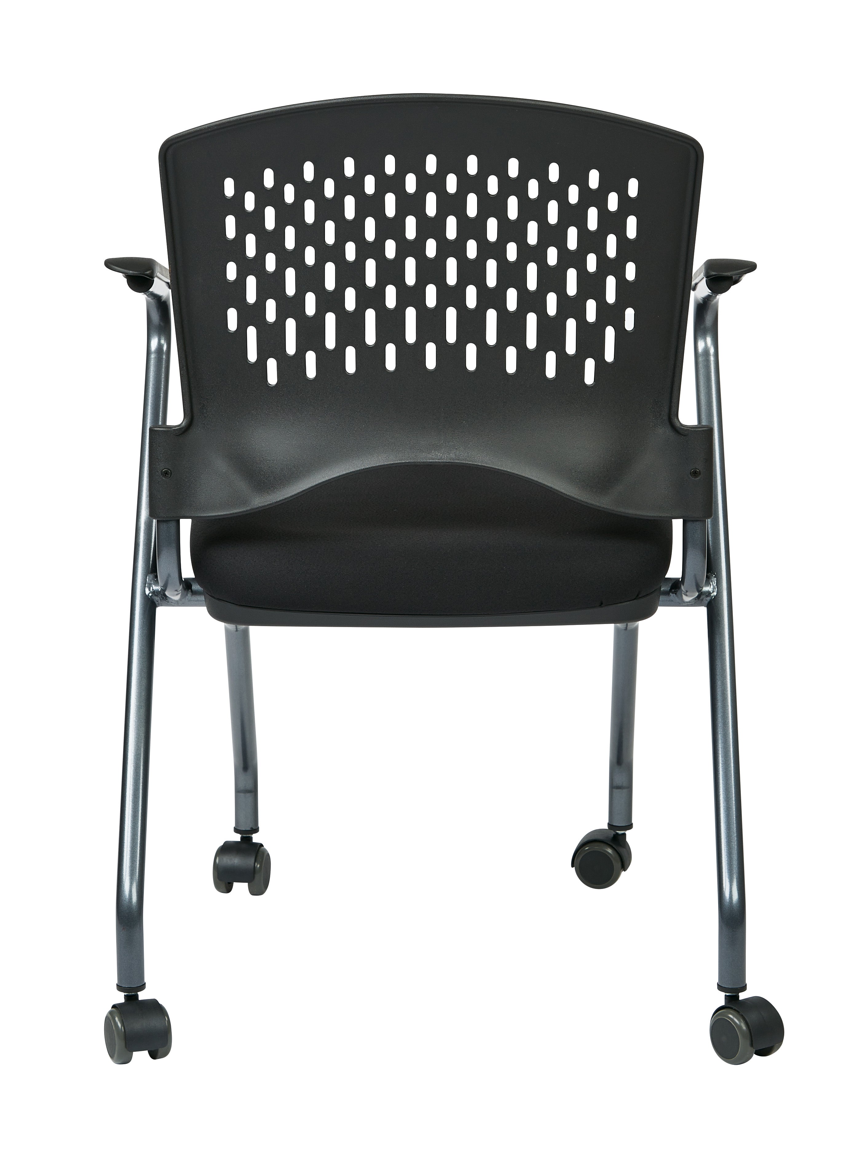 Deluxe Folding Chair with Ventilated Plastic Wrap Around Back Coal